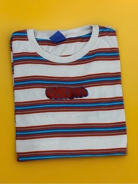 Empyre White Stripe Short Sleeve Tee with Red and Blue Accents